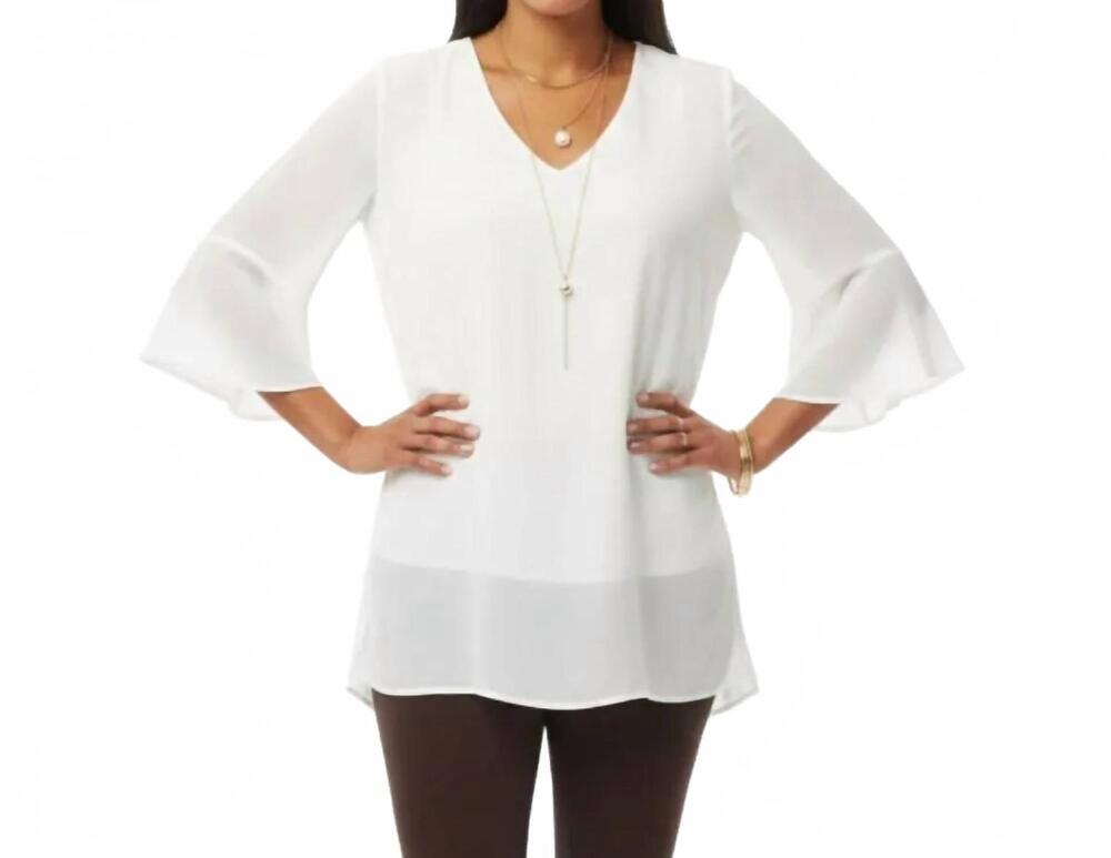 NEW CALVIN KLEIN rauli bell sleeve blouse in white